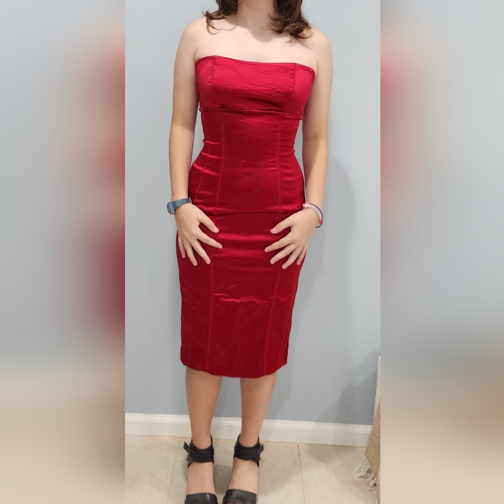 BEBE Strapless Red Dress - Picture 2 of 11